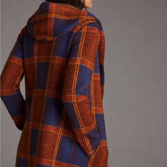 NWT ANTHROPOLOGIE field flower plaid wool sweater coat - Picture 3 of 6